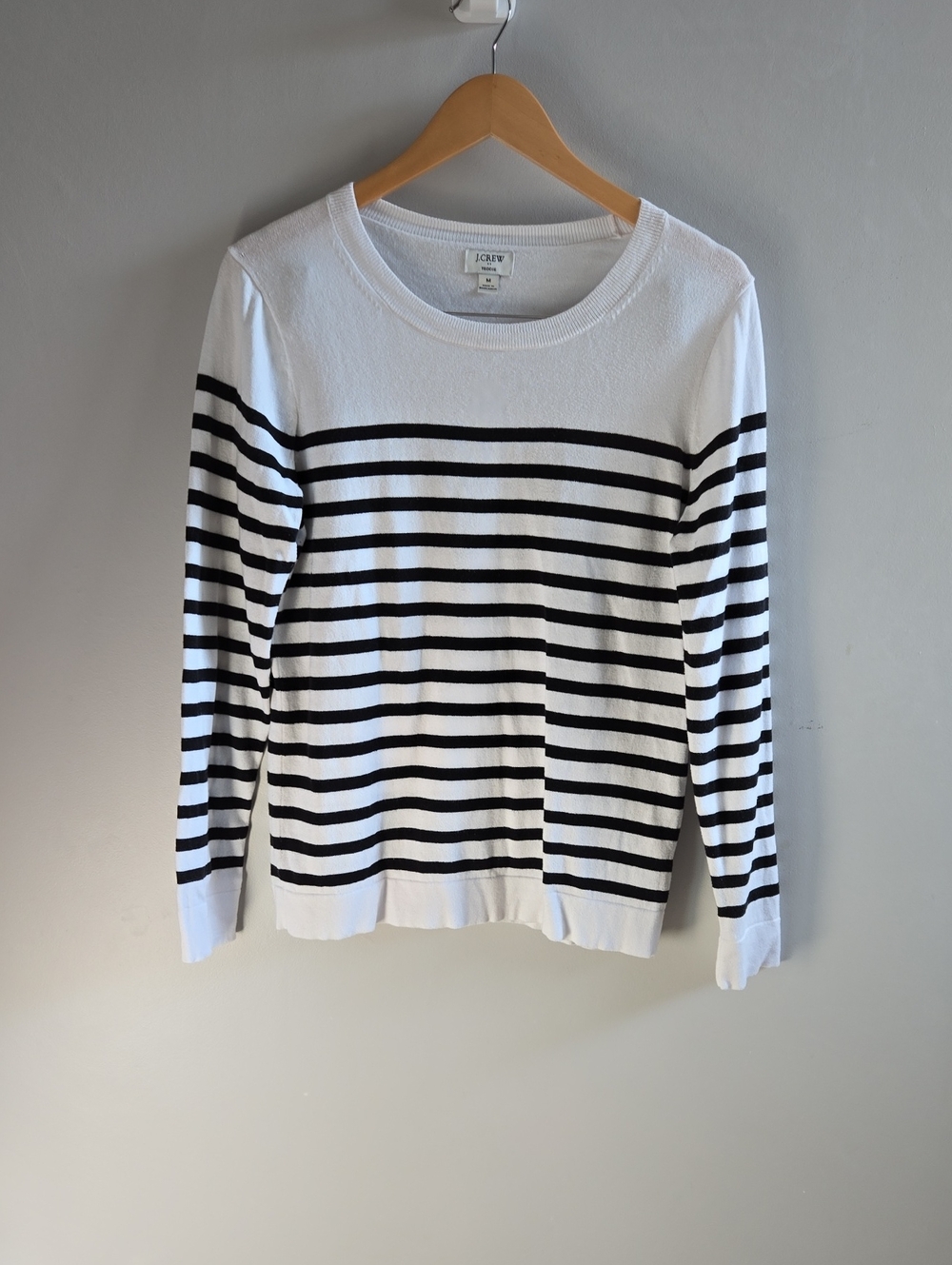 J. Crew Black and White Striped Teddy Sweater Size Medium